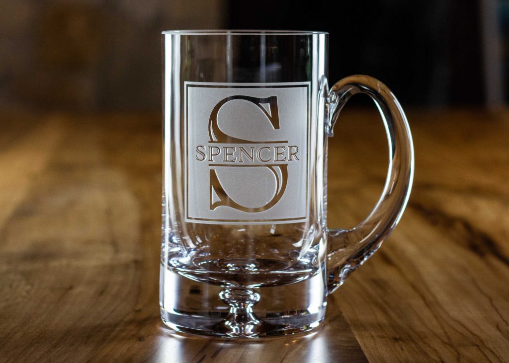 Sandcarved etched personalized beer glass