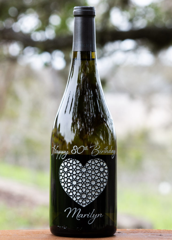 Sand carved Etched Wine Bottle with heart design