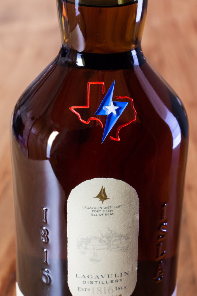 Engraved etched whiskey bottle with logo for Lone Star Lighting and Technology company gift
