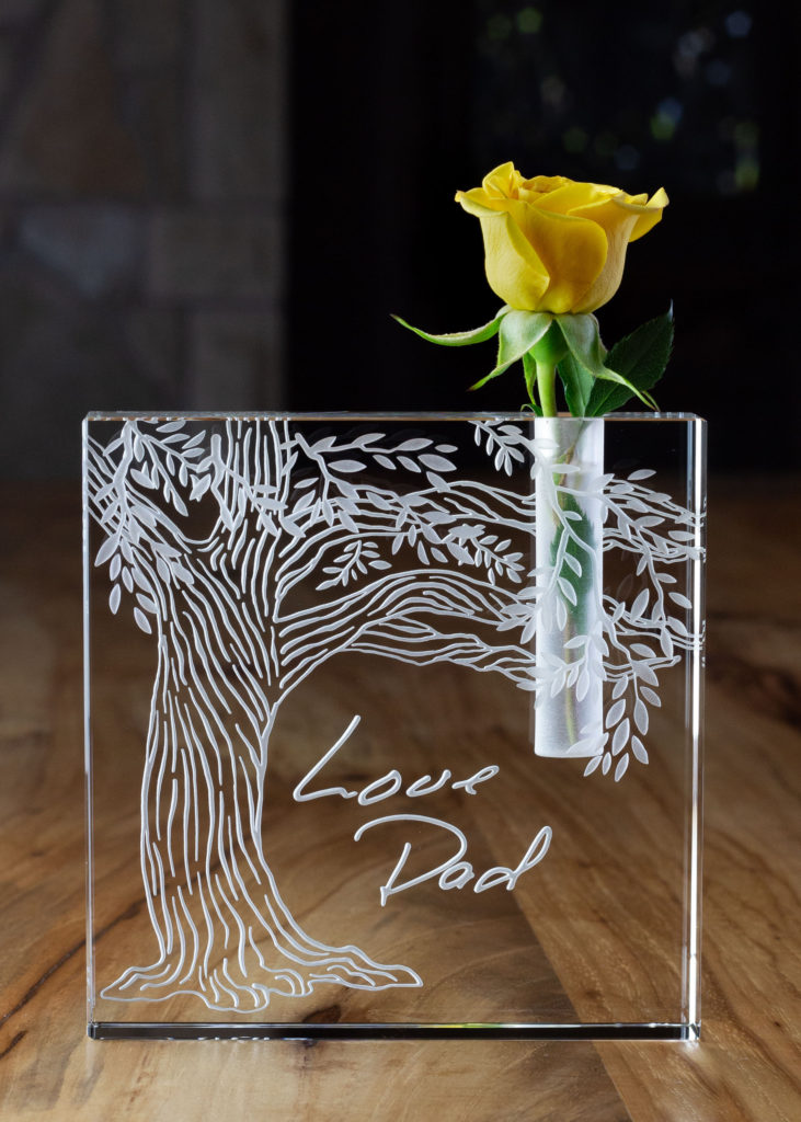 Custom Engraved Memorial Vase with Tree and Personal Handwriting Designed by Debbie Peel