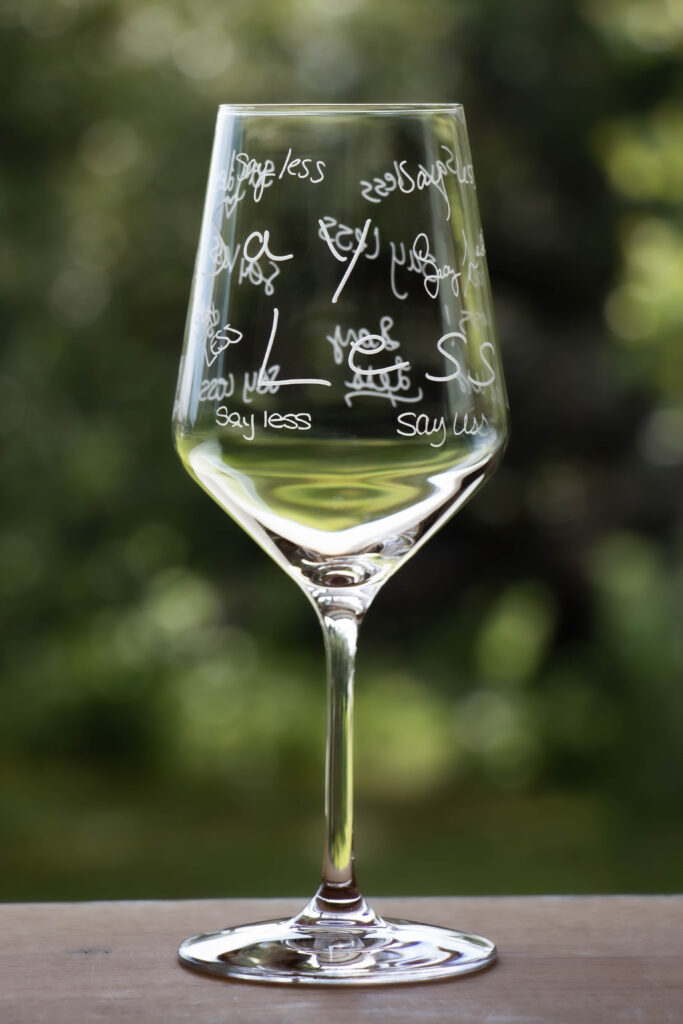 wine glass with engraved etched sandcarved custom handwriting