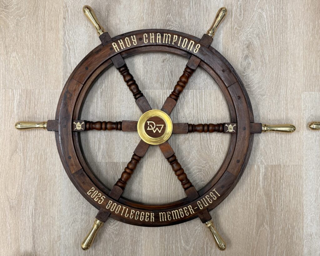 Engraved Ship's Wheel for 2025 Bootlegger Member Guest Golf Tournament